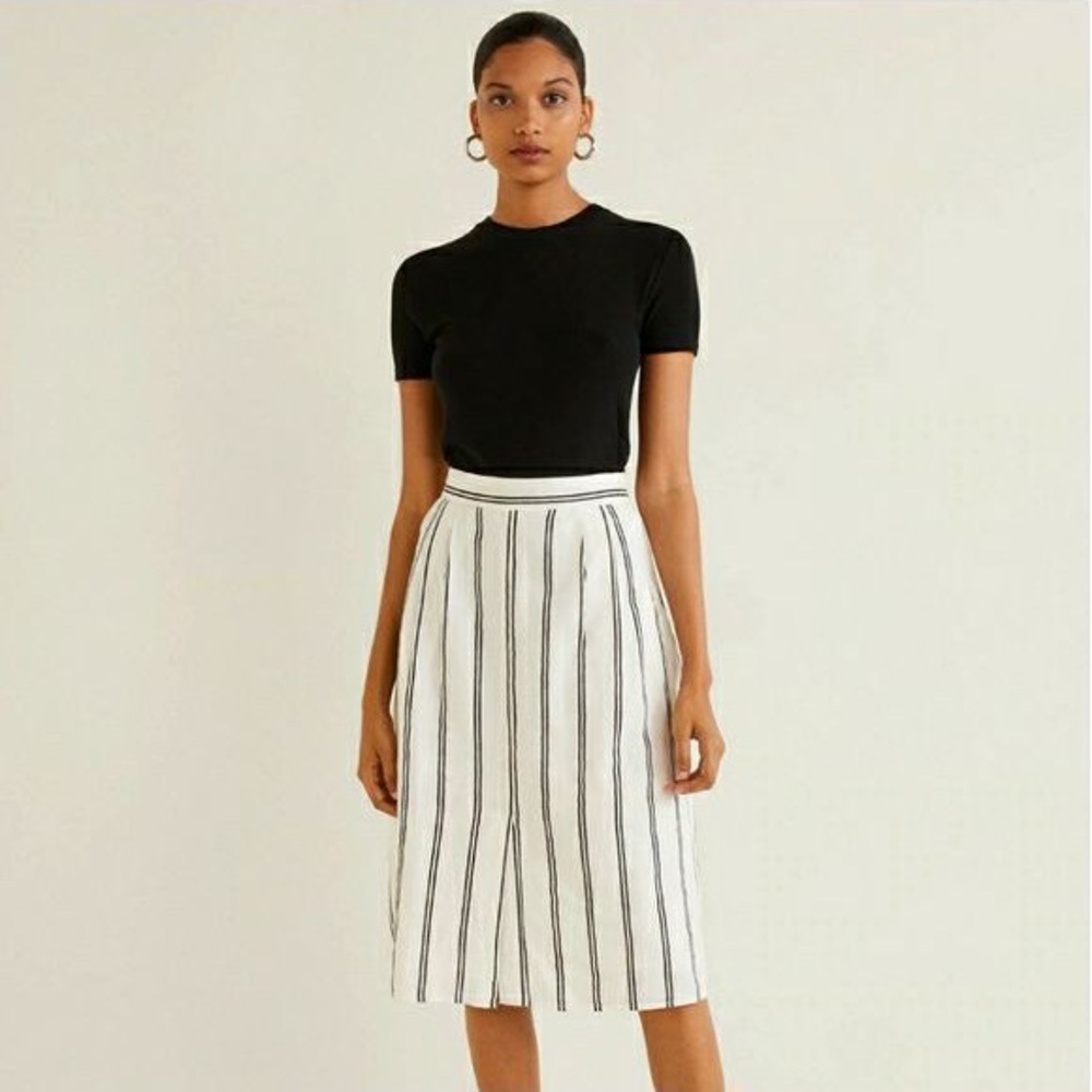 Mango midi skirt in white with black stripes size M